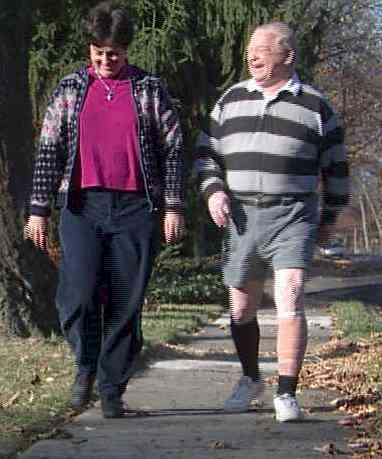 John walks to exercise his calf pump. 